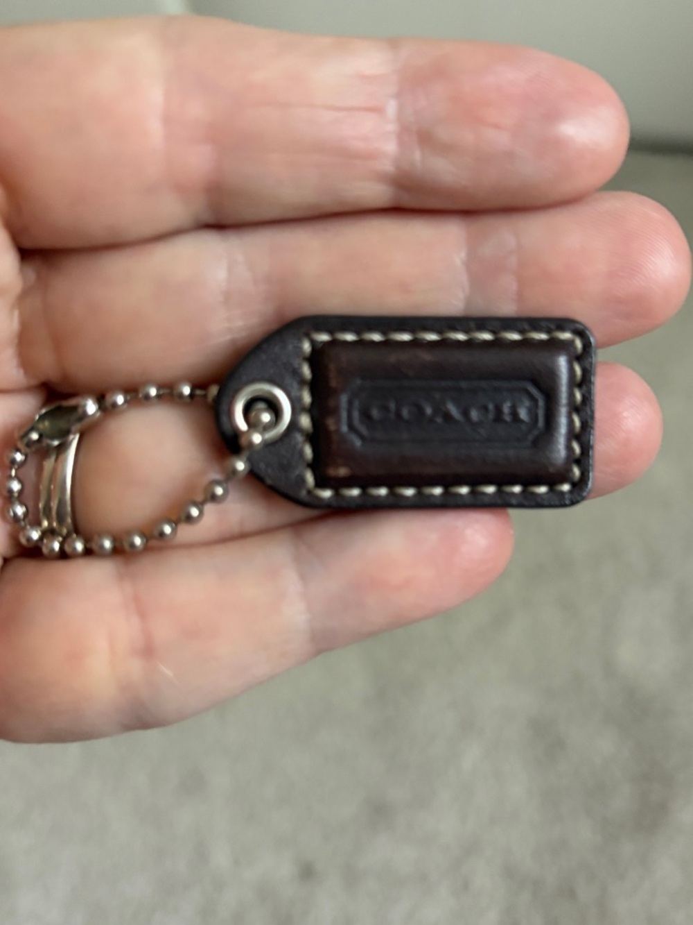 Coach Dark Brown Leather Hangtag   Ball Chain